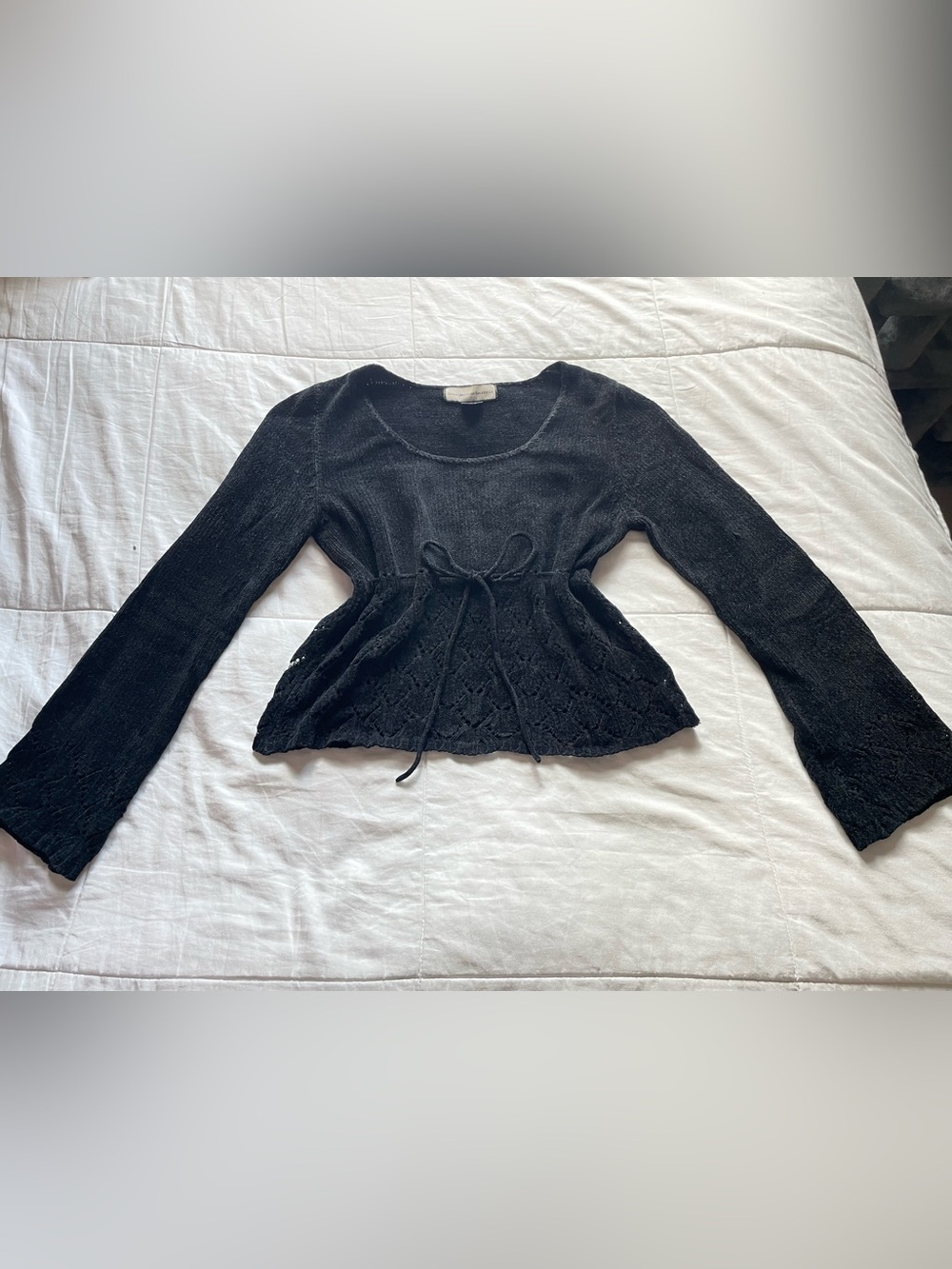 Vintage Black Chenille Tie Underbust Sweater Small Whimsigoth Cottage Goth 90s